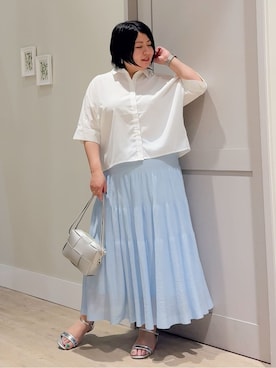 「grove（グローブ）の【夏に嬉しい機能付き】ドルマンクロップドシャツ（シャツ/ブラウス、ホワイト系）」を使った、sasaさん（レディース・161cm）の春コーディネート