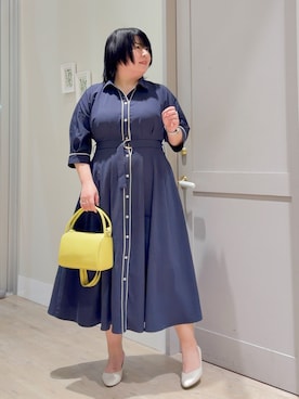 「grove（グローブ）の【貴島明日香さん着用・美シルエット】ウエストタック配色ワンピース（ワンピース、ブルー系）」を使った、sasaさん（レディース・161cm）の春コーディネート