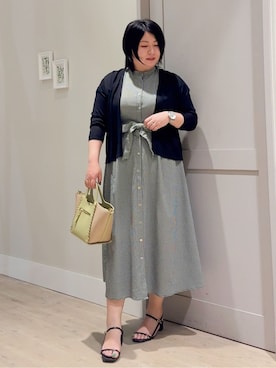 「grove（グローブ）の【接触冷感/UVカットetc】夏に嬉しい機能付き！ベーシックショートカーディガン（カーディガン/ボレロ、ブラック系）」を使った、sasaさん（レディース・161cm）の春コーディネート