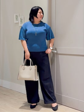 「grove（グローブ）の【晴れの日も雨の日も】撥水イージーワイドパンツ（その他パンツ、ブラック系）」を使った、sasaさん（レディース・161cm）の夏コーディネート