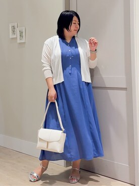 「grove（グローブ）の【接触冷感/UVカットetc】夏に嬉しい機能付き！ベーシックショートカーディガン（カーディガン/ボレロ、ホワイト系）」を使った、sasaさん（レディース・161cm）の夏コーディネート