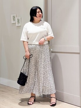 「grove（グローブ）の五分袖ロゴプリントTシャツ（Tシャツ/カットソー、ホワイト系）」を使った、sasaさん（レディース・161cm）の春コーディネート