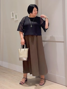 「grove（グローブ）の【ネックホルダー】ダブルリングチェーンネックレス（ネックレス、シルバー系）」を使った、sasaさん（レディース・161cm）の夏コーディネート