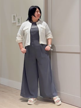 「grove（グローブ）の麻調ノーカラーシアーブルゾン（ブルゾン、ホワイト系）」を使った、sasaさん（レディース・161cm）の春コーディネート