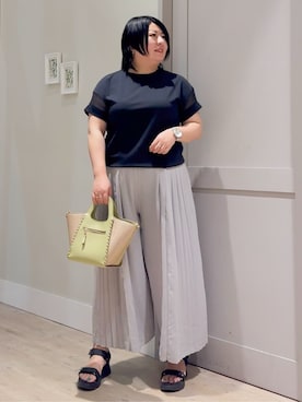 「grove（グローブ）の【UVカット・接触冷感】シアードッキングTシャツ（Tシャツ/カットソー、ブラック系）」を使った、sasaさん（レディース・161cm）の夏コーディネート