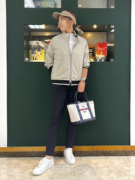 「アイテム（サンバイザー）」を使った、YKRさん（レディース・164cm）の秋コーディネート