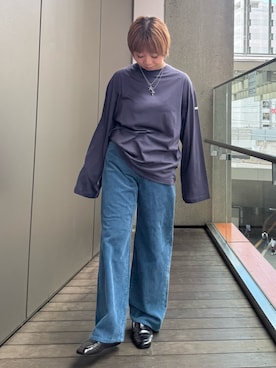 「NANO universe（ナノユニバース）の「STEVELOUR」太コールストレートパンツ（その他パンツ、ブルー系）」を使った、saccheekakaさん（レディース・157cm）の秋コーディネート