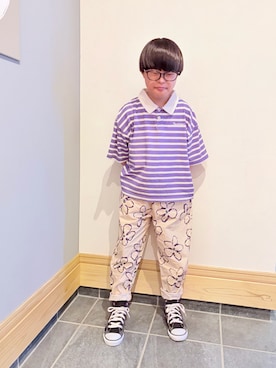 「CONVERSE ALL STAR（コンバースオールスター）のCHILD ALL STAR Z HI / チャイルド　オールスター　Ｚ　ＨＩ（スニーカー、ブラック系）」を使った、hu-goさん（キッズ・120cm）の夏コーディネート