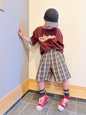 「こども ビームス（コドモビームス）のアイテム（キャップ）」を使った、hu-goさん（キッズ・120cm）の夏コーディネート