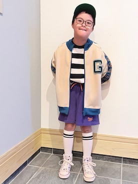 「CONVERSE ALL STAR（コンバースオールスター）のアイテム」を使った、hu-goさん（キッズ・120cm）の秋コーディネート