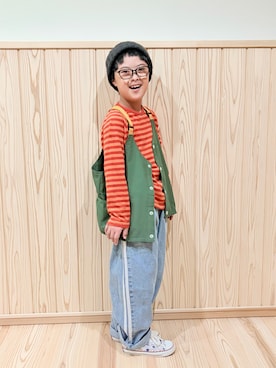 「devirock（デビロック）のアイテム（パンツ）」を使った、hu-goさん（キッズ・120cm）の秋コーディネート