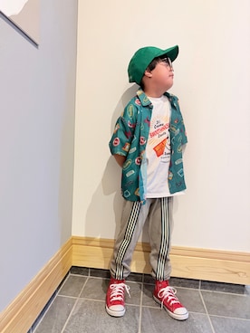「b・ROOM（ビールーム）のアイテム」を使った、hu-goさん（キッズ・120cm）の夏コーディネート
