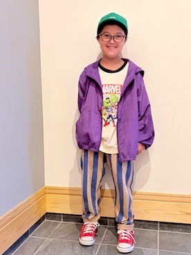 「アイテム（ブルゾン）」を使った、hu-goさん（キッズ・120cm）の秋コーディネート