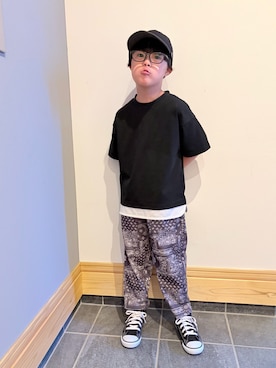 「こども ビームス（コドモビームス）のARCH&LINE / UV CUT CRAZY キャップ 2026SS（48～57cm）（キャップ、ブルー系）」を使った、hu-goさん（キッズ・120cm）の夏コーディネート