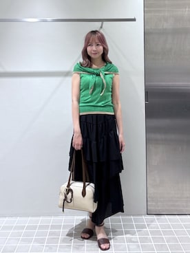 「N.（N. Natural Beauty Basic）（エヌエヌナチュラルビューティーベーシック）の柄編みスカーフ付ニット（ニット/セーター、グリーン系）」を使った、non🍓🫧さん（レディース・159cm）の夏コーディネート