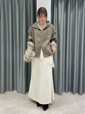 「DouDou（ドゥドゥ）のギャザーミドルブーツ（その他シューズ、ブラウン系）」を使った、doudoumisakiさん（レディース・160cm）の秋コーディネート