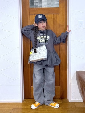 「GLOBAL WORK（グローバルワーク）のアイテム（帽子）」を使った、おははさん（キッズ・135cm）の冬コーディネート