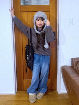 「GLOBAL WORK（グローバルワーク）のアイテム（帽子）」を使った、おははさん（キッズ・135cm）の冬コーディネート