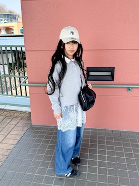「GLOBAL WORK（グローバルワーク）のアイテム（キャップ）」を使った、おははさん（キッズ・135cm）の春コーディネート