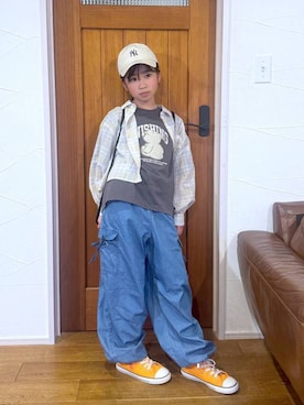 「GLOBAL WORK（グローバルワーク）のアイテム（帽子）」を使った、おははさん（キッズ・135cm）の春コーディネート