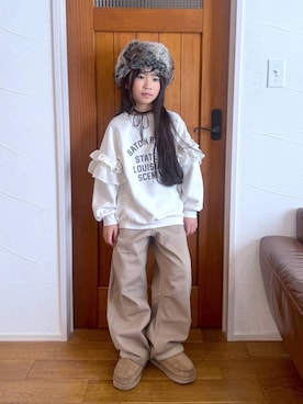 「GLOBAL WORK（グローバルワーク）のアイテム（トップス）」を使った、おははさん（キッズ・135cm）の冬コーディネート