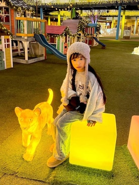 「GLOBAL WORK（グローバルワーク）のアイテム（帽子）」を使った、おははさん（キッズ・135cm）の冬コーディネート