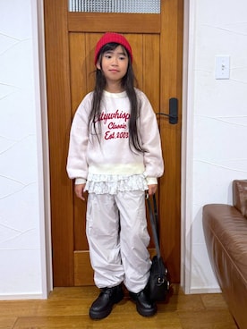 「アイテム（カーディガン/ボレロ）」を使った、おははさん（キッズ・135cm）の秋コーディネート