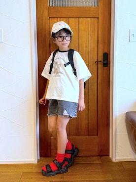 「GLOBAL WORK（グローバルワーク）のGOODデニムアソートショートパンツ/147416（デニムパンツ）」を使った、おははさん（キッズ・130cm）の夏コーディネート