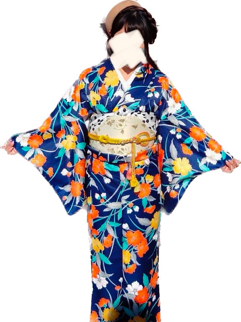 「秋冬コーデ、着物、和装」｜「CA4LAのアイテム（ハンチング/ベレー帽、ベージュ系）」を使った、kaoriさん（レディース・155cm）の冬コーディネートの1枚目の写真