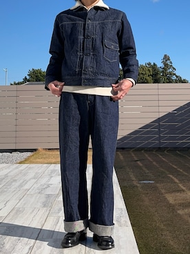 「スウエット」｜「アイテム（デニムジャケット）」を使った、mino さん（メンズ・168cm）の冬コーディネート
