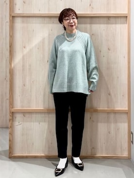 「THE SHOP TK （ザ ショップ ティーケー ）のふんわり柔らかきれい色 ウール混ハイネックニット（ニット/セーター、グリーン系）」を使った、nakoさん（レディース）の冬コーディネート