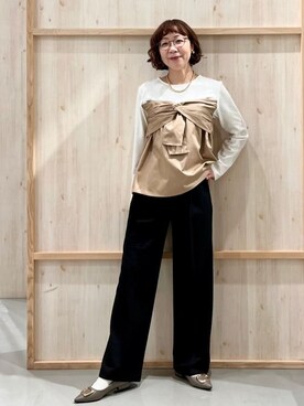 「THE SHOP TK （ザ ショップ ティーケー ）の布帛切替カットソー（Tシャツ/カットソー、ベージュ系）」を使った、nakoさん（レディース）の冬コーディネート