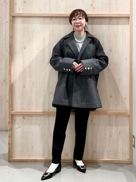 「THE SHOP TK （ザ ショップ ティーケー ）のクラシカルな装い ウールライクスタンドカラーコート（その他アウター、グレー系）」を使った、nakoさん（レディース）の冬コーディネート
