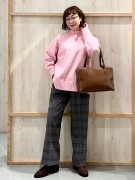 「THE SHOP TK （ザ ショップ ティーケー ）のふんわり柔らかきれい色 ウール混ハイネックニット（ニット/セーター、ピンク系）」を使った、nakoさん（レディース）の冬コーディネート