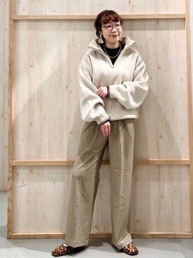 「THE SHOP TK （ザ ショップ ティーケー ）の【洗える】ほど良くラフで女性らしい ハーフZIPニット（ニット/セーター、ベージュ系）」を使った、nakoさん（レディース）の冬コーディネート