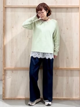 「THE SHOP TK （ザ ショップ ティーケー ）の【S-XLサイズ/選べる6色】どこから見ても美しい ガーターニット/洗濯機OK（ニット/セーター、グリーン系）」を使った、nakoさん（レディース）の冬コーディネート