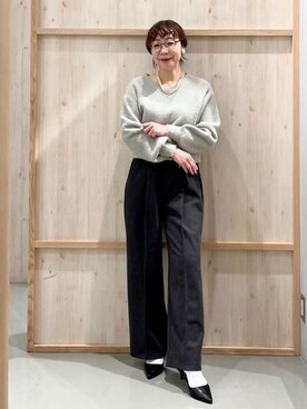 「THE SHOP TK （ザ ショップ ティーケー ）の【洗える】上品にきらめく フェザーラメニット（ニット/セーター、ベージュ系）」を使った、nakoさん（レディース）の冬コーディネート