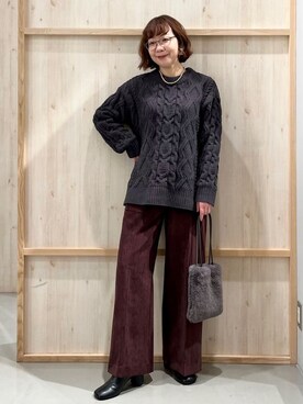 「THE SHOP TK （ザ ショップ ティーケー ）の【洗える】冬のコーデを盛り上げる マットモール ケーブルニット（ニット/セーター、ブラック系）」を使った、nakoさん（レディース）の冬コーディネート
