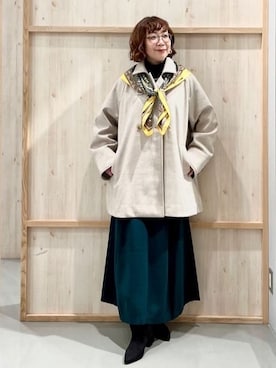 「THE SHOP TK （ザ ショップ ティーケー ）のクラシカルな装い ウールライクスタンドカラーコート（その他アウター、ベージュ系）」を使った、nakoさん（レディース）の冬コーディネート