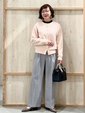 「THE SHOP TK （ザ ショップ ティーケー ）のふわふわミニシャギー クルーネックカーディガン（カーディガン/ボレロ、ピンク系）」を使った、nakoさん（レディース）の冬コーディネート