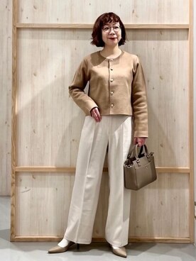 「THE SHOP TK （ザ ショップ ティーケー ）のハーフミラノカーデ（カーディガン/ボレロ、ベージュ系）」を使った、nakoさん（レディース）の冬コーディネート
