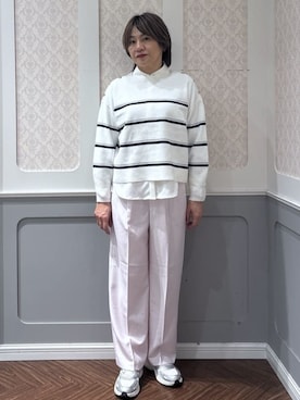 「grove（グローブ）のビジューカラー とろみシャツ（シャツ/ブラウス、ホワイト系）」を使った、manaさん（レディース・162cm）の冬コーディネート