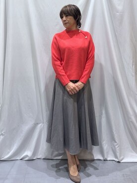 「grove（グローブ）のラグランスリーブ肩釦ニット（ニット/セーター、ピンク系）」を使った、manaさん（レディース・162cm）の冬コーディネート