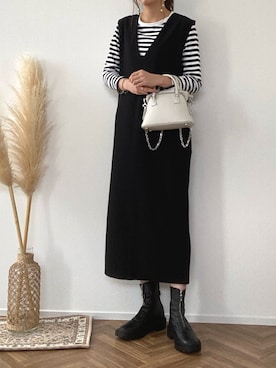 「アイテム（ジャンパースカート）」を使った、minminmaaaさん（レディース・168cm）の秋コーディネート