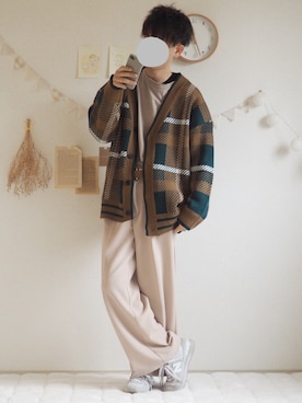「チェック柄に恋してる」｜「アイテム（スラックス）」を使った、ぺいさん（メンズ・168cm）の冬コーディネート