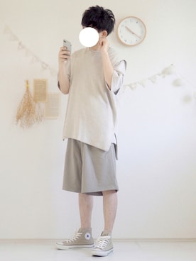 「ニットベスト」｜「アイテム（セットアップ）」を使った、ぺいさん（メンズ・168cm）の夏コーディネート