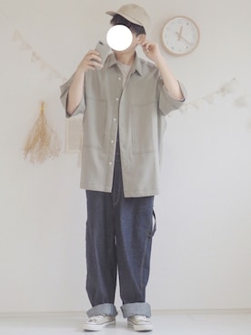「ゆるカジ」｜「アイテム（オールインワン・サロペット）」を使った、ぺいさん（メンズ・168cm）の夏コーディネート