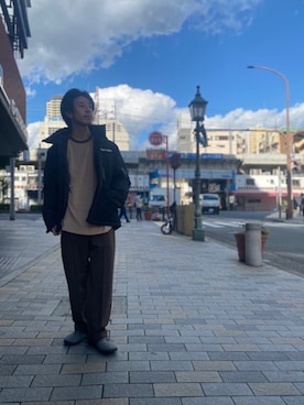 「ベロア」｜「アイテム（ダウンジャケット/コート）」を使った、kenshinさん（メンズ・162cm）の秋コーディネート