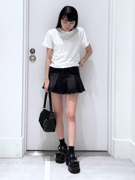 「アイテム（デニムスカート）」を使った、みくさん（レディース・155cm）の夏コーディネート