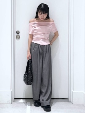 「アイテム（スラックス）」を使った、みくさん（レディース・155cm）の夏コーディネート